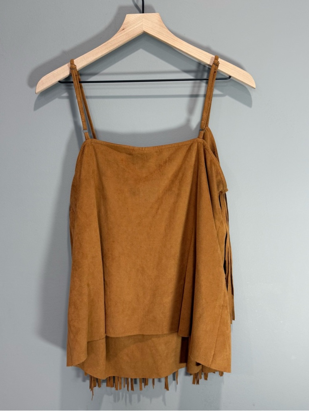 Vocal Apparel camel suede fringe camisole top sz XL - Picture 5 of 5
